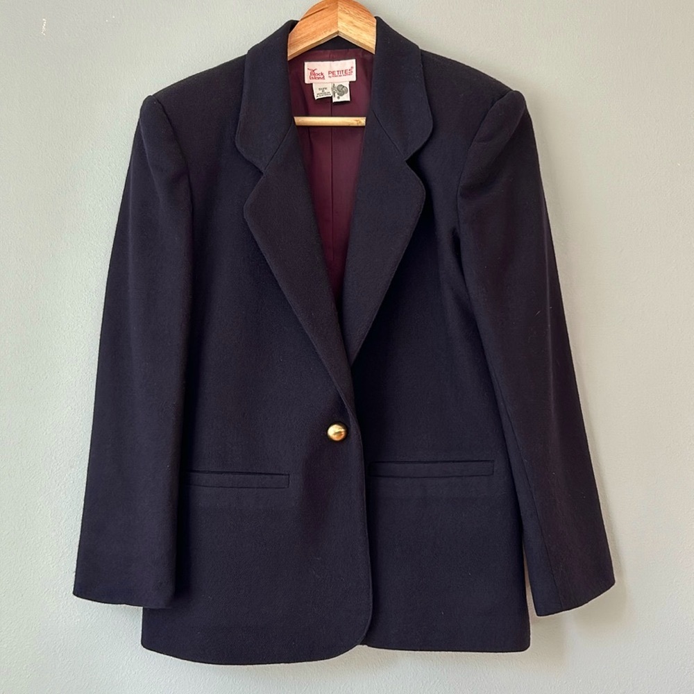 Vintage • Block Island by Marina Pappas Dark Purple Wool Blazer Jacket Size 8P